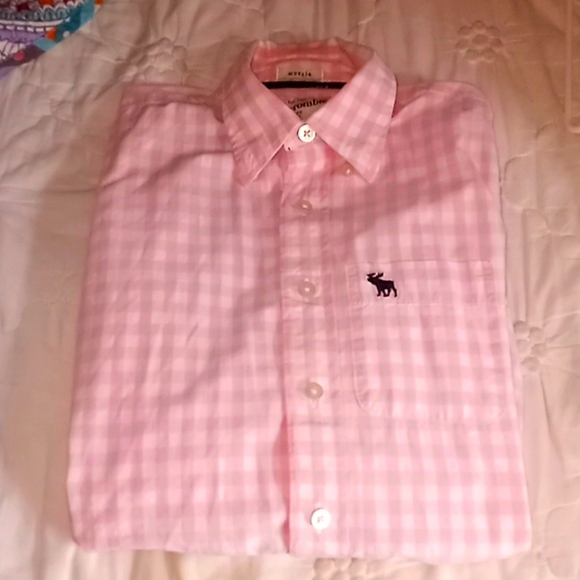 Abercrombie Kids Pink and White Checked Button Down Long Sleeve Shirt Si… - Picture 3 of 13